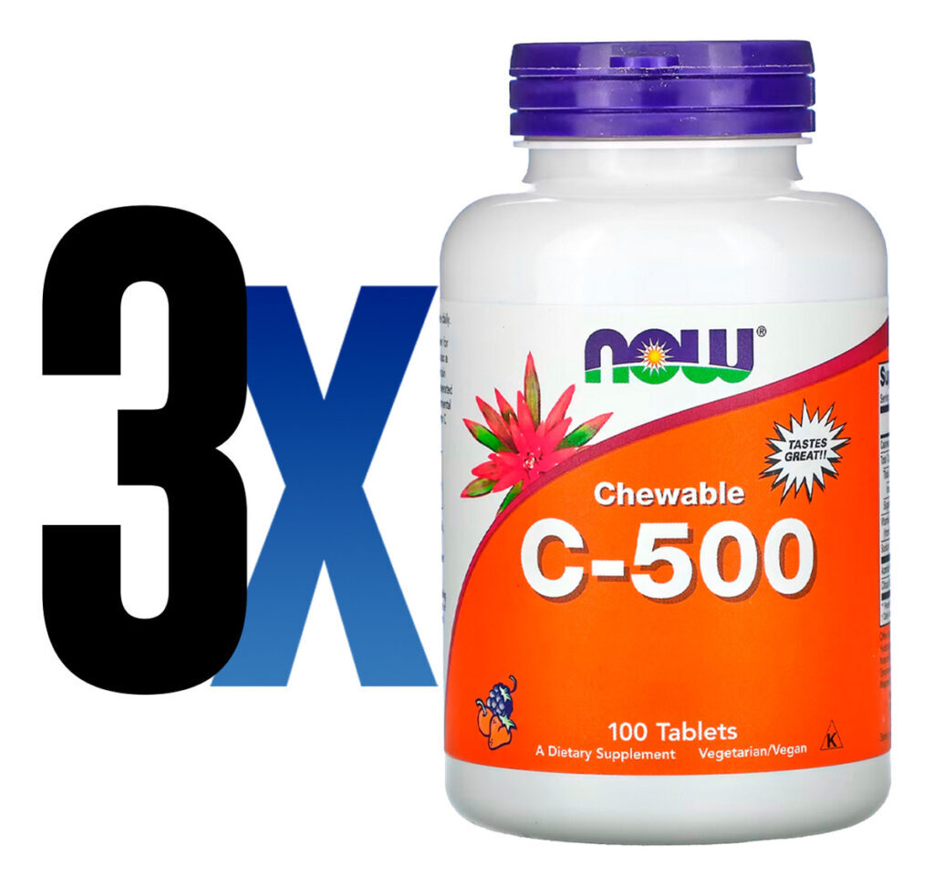 Vitamina C-500 Now Foods 100 Tablets Sabor Cereja 3un - Imagem 2