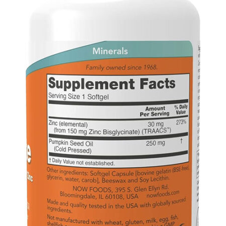 Glicinato De Zinco 30mg Now Foods Zinc Glycinate 120 Softg - Imagem 2