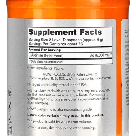 L-arginina Em Pó Now Foods Sports 454g Importado 4un - Imagem 2