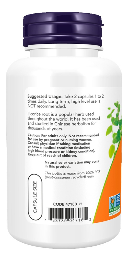 Raiz De Alcaçuz 450mg Now Foods 100 Caps Importado - Imagem 3