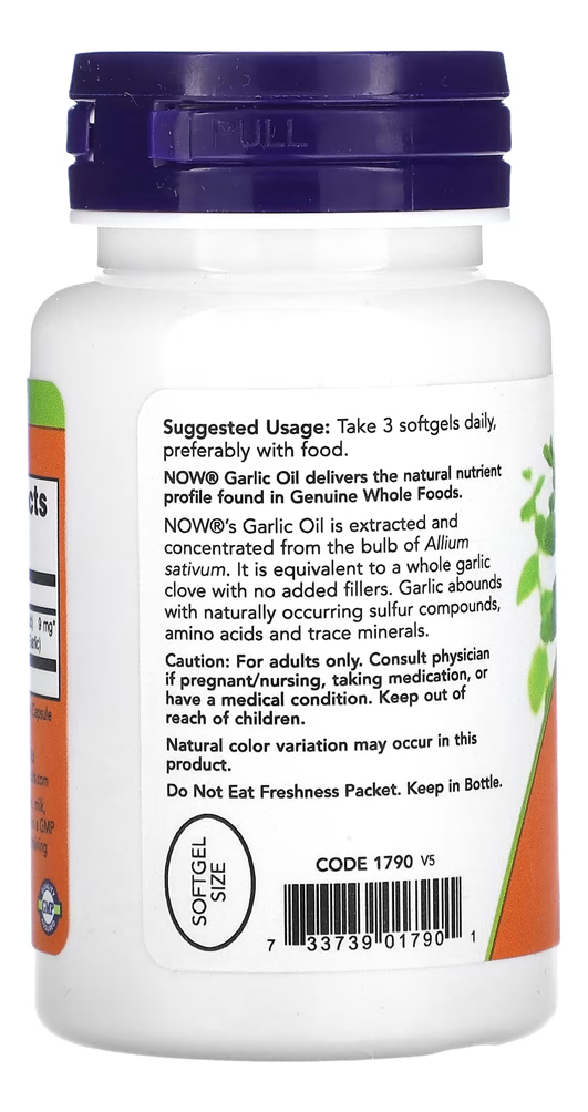 Now Foods Óleo De Alho 1500mg 100 Softgels Importado - Imagem 3
