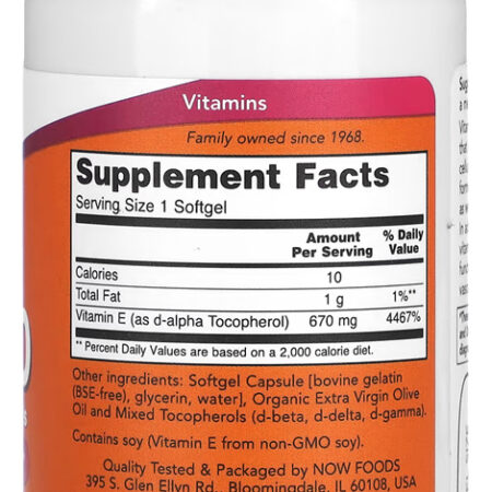 Vitamina E-1000 670mg Now Foods 50 Softgels Importado 5un - Imagem 3