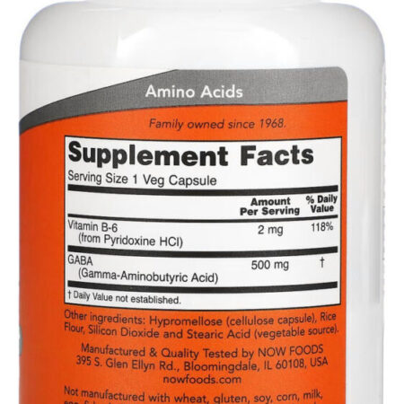 Gaba 500mg 100 Veg Caps Now Foods C/ Vitamina B6 - Imagem 3