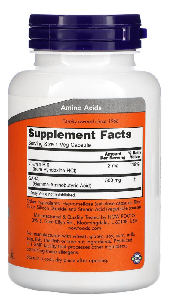 Gaba 500mg 100 Veg Caps Now Foods C/ Vitamina B6 - Imagem 3