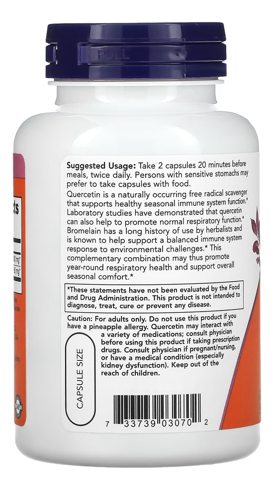 Quercetina 800mg Now Foods Quercetin E Bromelaína 120veg Cap - Imagem 3