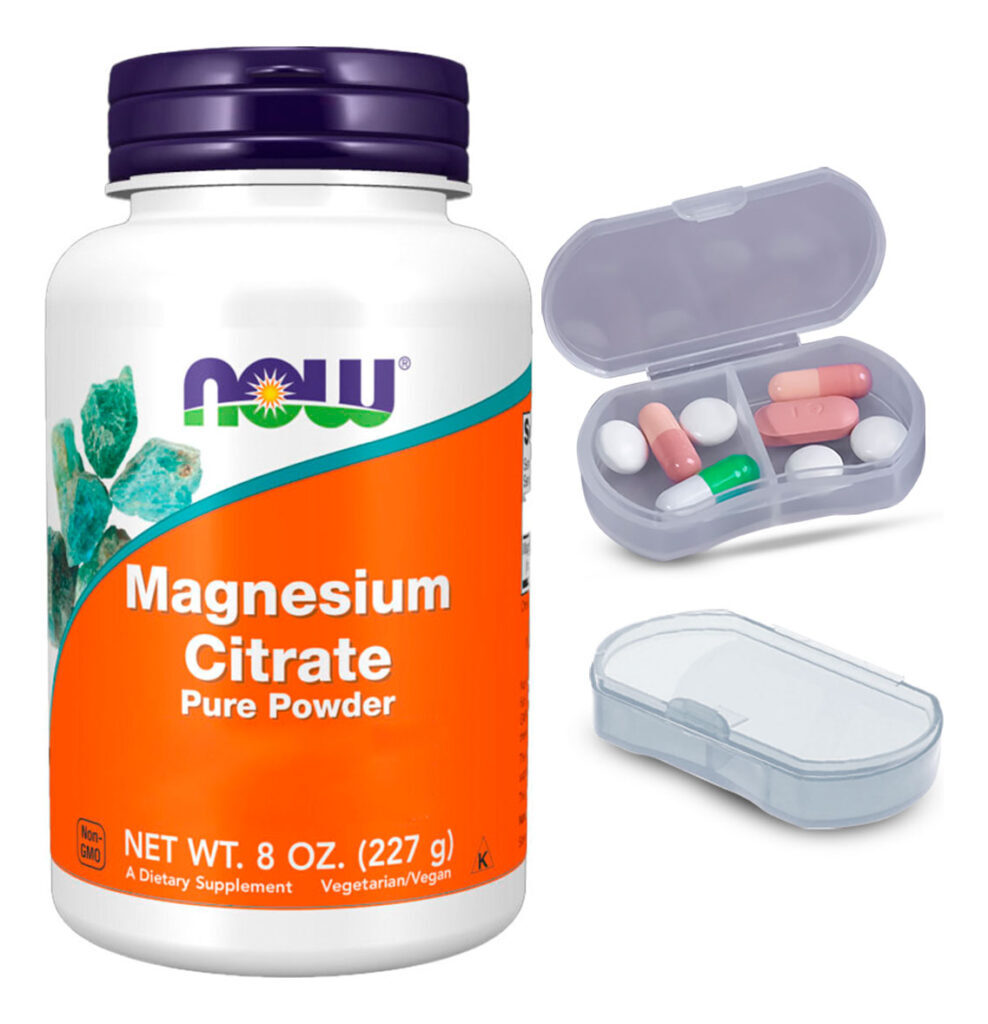 Citrato Magnésio Pó Now Foods 227g Puro + Porta Cápsulas