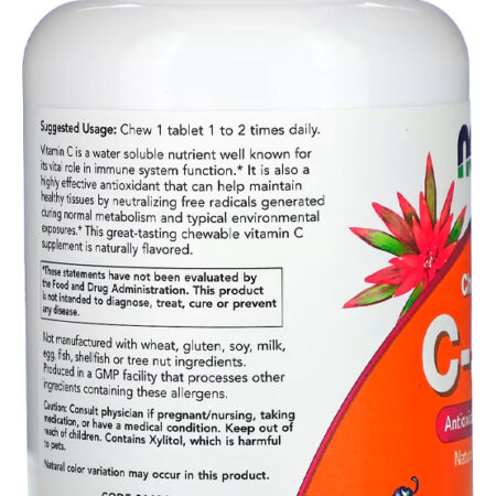 Vitamina C-500 Now Foods 100 Tab Sabor Cereja Porta Cápsulas - Imagem 3