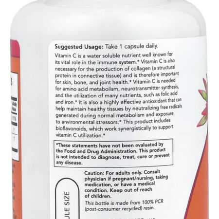 C1000 Now Foods Vitamina C (100 Caps) 1000mg Bio Flavonoides Sabor Sem Sabor - Imagem 3