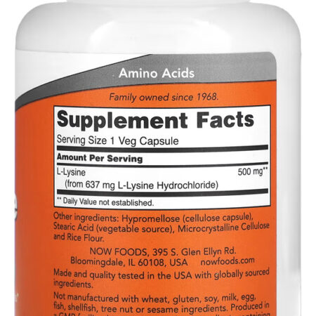 L-lisina 500mg Now Foods L-lysine 100 Caps + Porta Cápsulas - Imagem 2