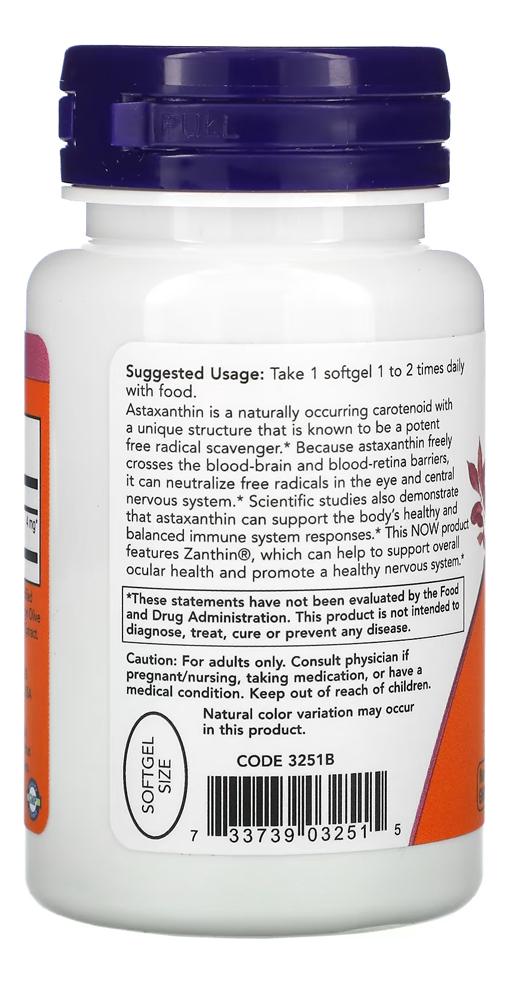 Astaxantina Extrato 4mg 60 Vegs Soft Importado 5un Now Foods - Imagem 4