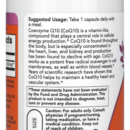 Coenzima Coq10 200mg 60 Veg Cáp Importado 5un Now Foods - Imagem 4