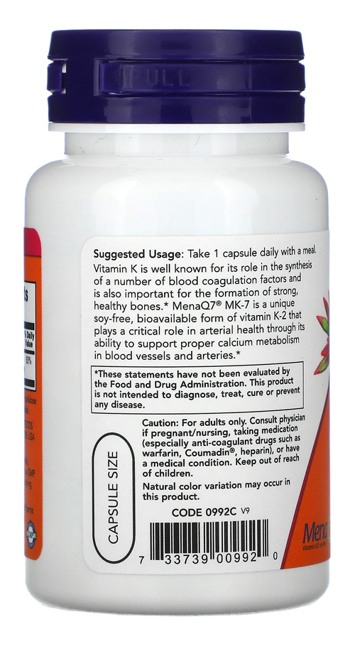 Now Mk-7 Vitamina K-2 100mcg 60caps Distribuidor Autorizado - Imagem 3