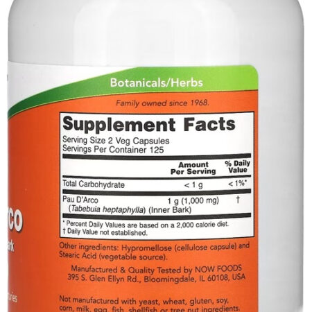 Pau Darco 500mg Now Foods 250veg Caps - Imagem 2