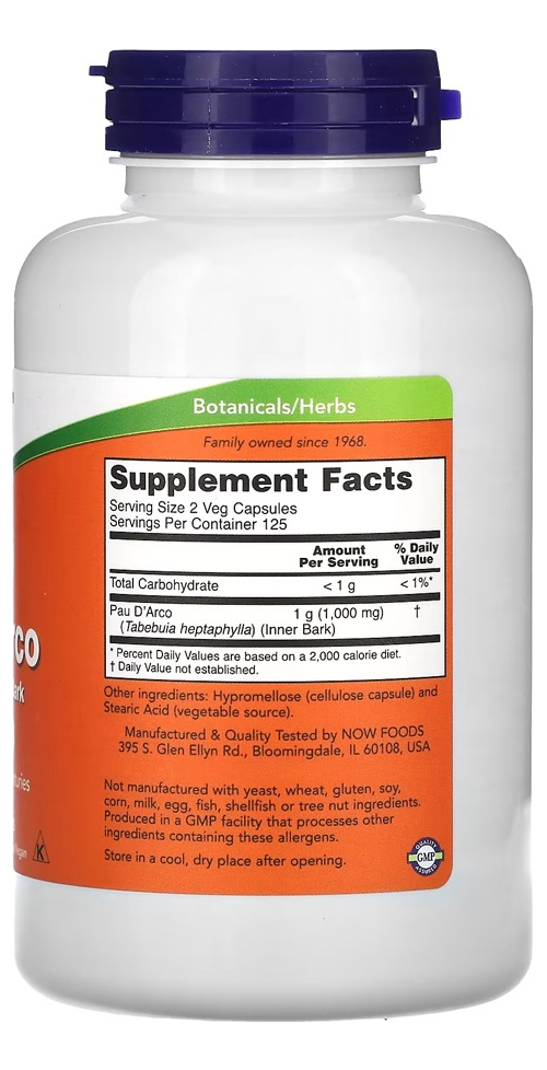 Pau Darco 500mg Now Foods 250veg Caps - Imagem 2
