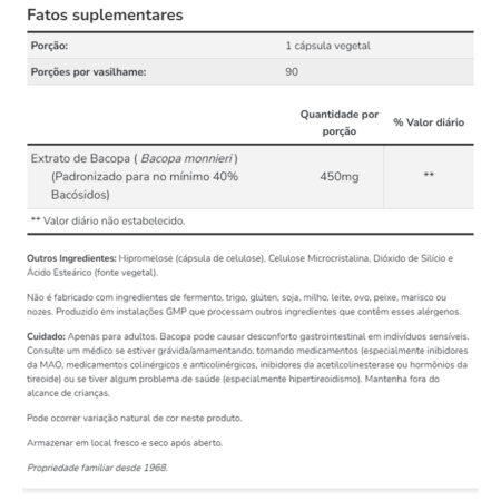 Extrato De Bacopa 450mg Now Foods 90 Cápsulas Importado 5un - Imagem 5