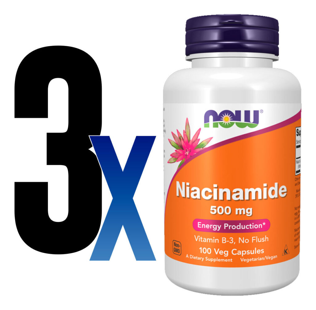 Niacinamida Vit B-3 500mg Now Foods 100 Veg Caps 3un Sabor Sem Sabor - Imagem 3