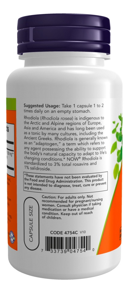Extrato Rhodiola 500 Mg 120 Veg Cáps Importado 2un Now Foods - Imagem 4