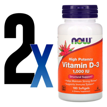 Vitamina D3 1000 Iu Alta Potência Now Foods 180softgls 2un - Imagem 2
