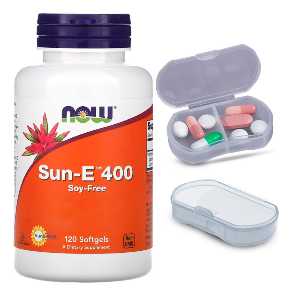 Vitamina E Sun-e 400 268mg Now Foods 120sof + Porta Cápsulas