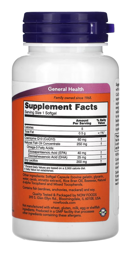 Coenzima Coq10 60mg E Omega-3 Now Foods 60soft Importado - Imagem 2