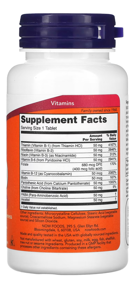 Vitamina B-50 Now Foods 100 Tablets + Porta Cápsulas - Imagem 2