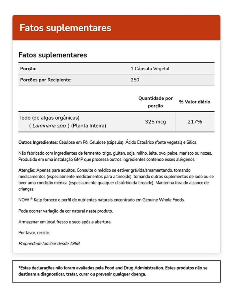 Kelp Alga Fonte De Lodo 325mcg Now Foods 250cps Importado - Imagem 3
