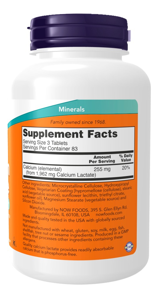 Cálcio Lactado 250 Tablets Importado 2un Now Foods - Imagem 3