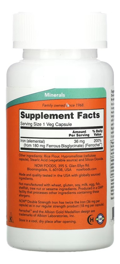 Bisglicinato De Ferro 36mg Now Foods 90cáps + Porta Cápsulas - Imagem 2