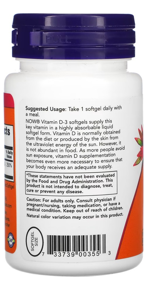 Vitamina D-3 2000iu Now Foods 30 Caps Softgels 3un - Imagem 3