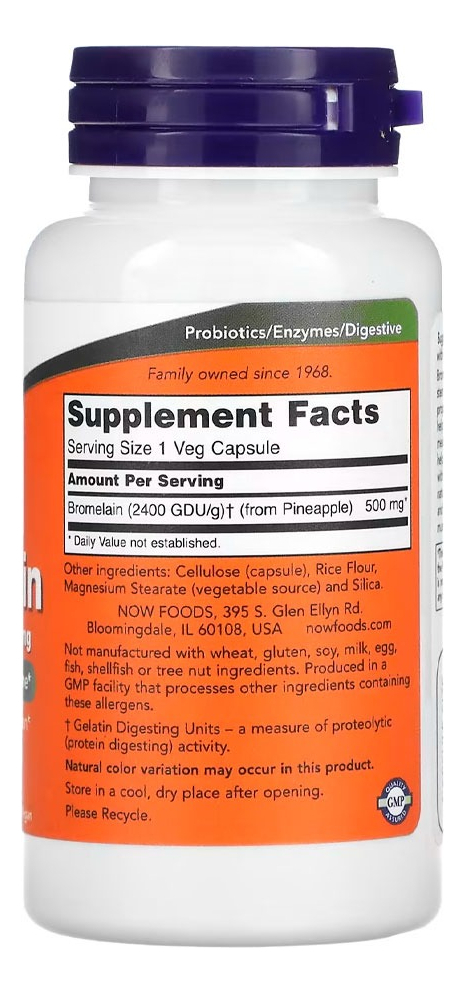 Bromelaína 500mg Now Foods 60 Cápsulas Importado - Imagem 2