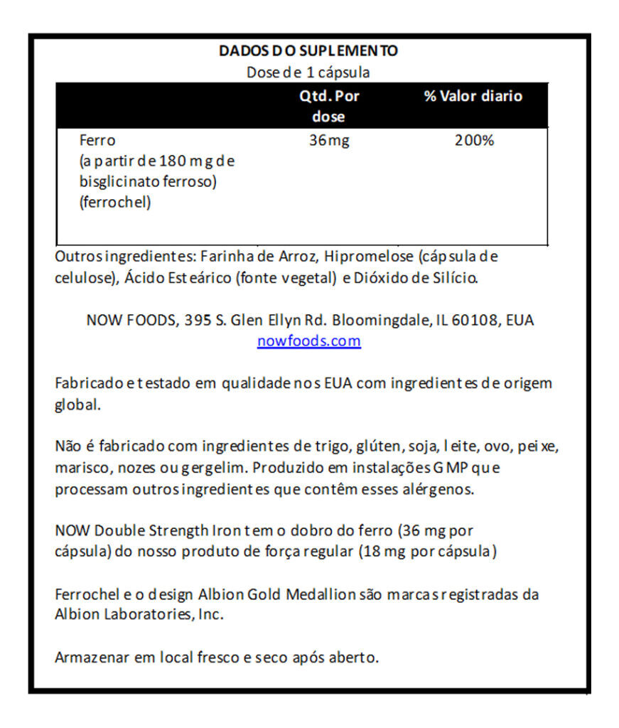 Now Foods Bisglicinato De Ferro 36mg Iron 90 Veg Capsulas - Imagem 4