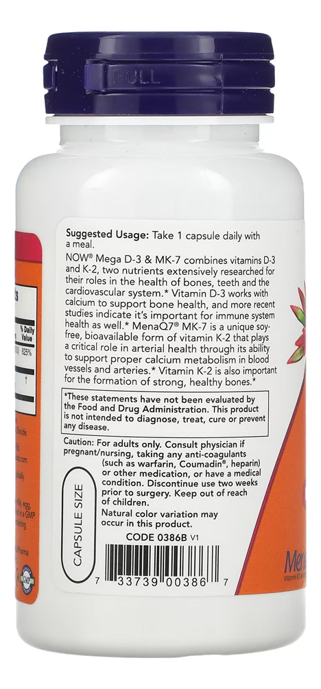 Vitamina Mega D-3 E Mk-7 Now Foods 120 Caps + Porta Cápsulas - Imagem 3