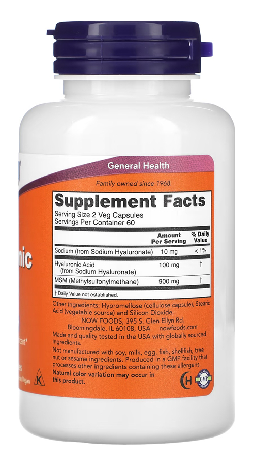 Ácido Hialurônico 50mg Msm Now Foods 120caps Importado - Imagem 2
