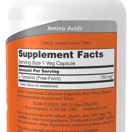 L-tirosina 750mg Now Foods L-tyrosine 90 Veg Caps - Imagem 2