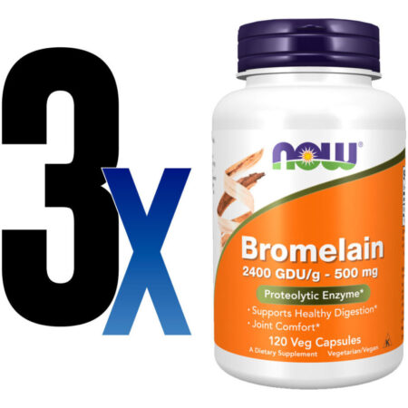 Bromelaína 500mg Now Foods 2400gdu/g 120veg Caps 3un - Imagem 2
