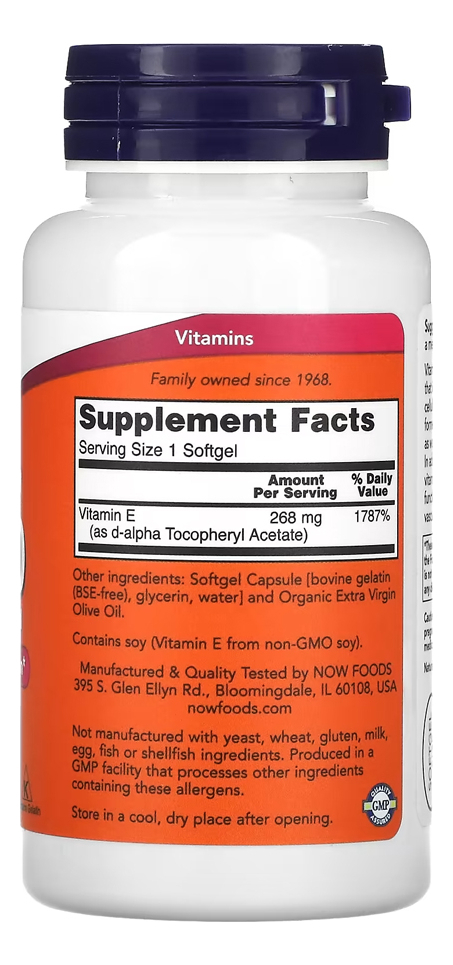 Vitamina E-400 268mg Now Foods 100 Softgels + Porta Cápsulas - Imagem 2