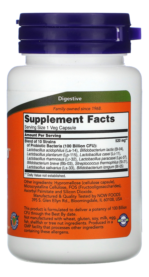 Probiotic-10 100 Bilhões Now Foods 30 Cápsulas Importado 4un - Imagem 3