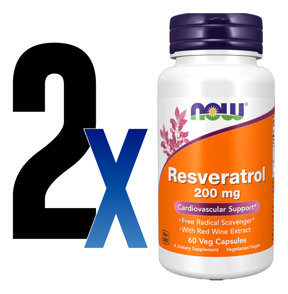 Resveratrol 200mg Now Foods Extrato Vinho Tinto 60caps 2un - Imagem 2