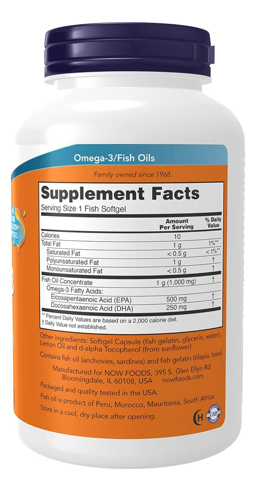 Ultra Omega-3 Now Foods 500/250 Fish Gelatin 180 Softg 3un - Imagem 4