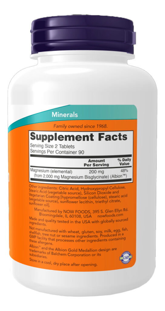 Glicinato Magnésio Now Foods 180 Tablets Importado - Imagem 2