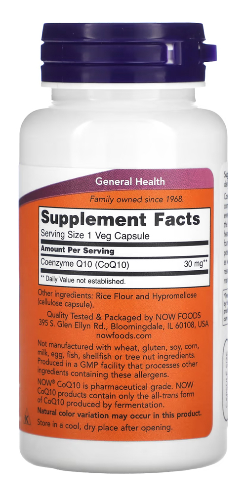 Coenzima Coq10 30mg Now Foods 60 Veg Caps Importado - Imagem 2