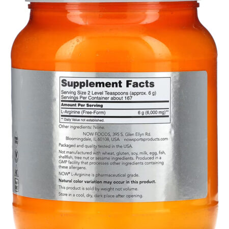 L-arginina Em Pó Now Foods Sports 1kg Importado 5un - Imagem 3
