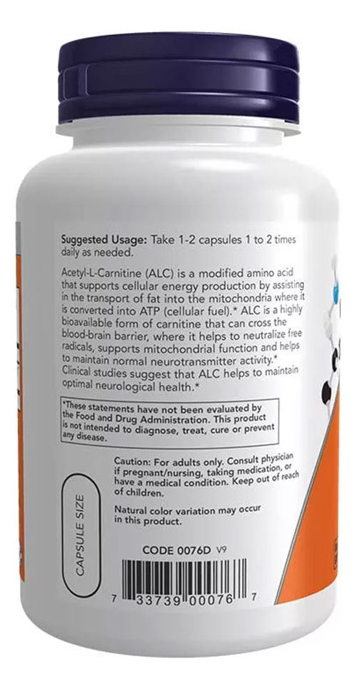 Acetil L-carnitina 500mg Now Foods 100 Vegcaps 2un - Imagem 5