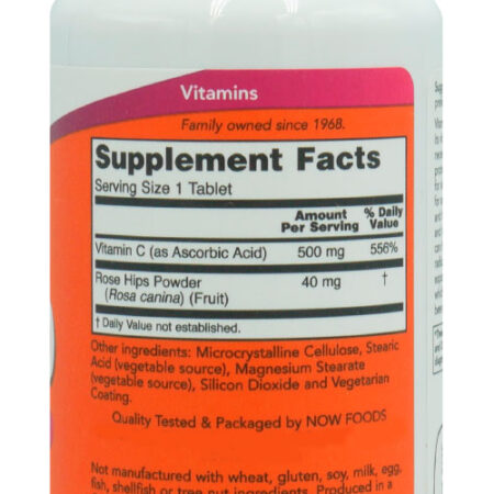 Vitamina C 500mg Com Rosa Mosqueta Now Foods 100tab Eua/usa - Imagem 3