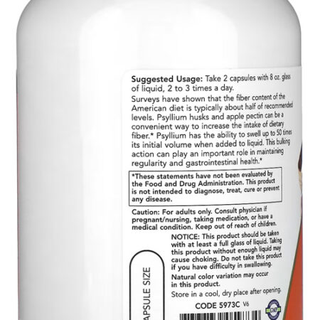 Casca Psyllium 700mg + Pectin Now Foods 180cap Importado - Imagem 3