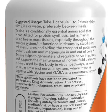 Taurine 1000mg Força Dupla 100 Cápsulas Taurina - Now Foods - Imagem 3