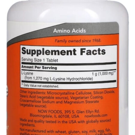 Lisina 1000mg L-lysine 1000mg 100 Tabs - Now Foods Sabor Sem Sabor - Imagem 2