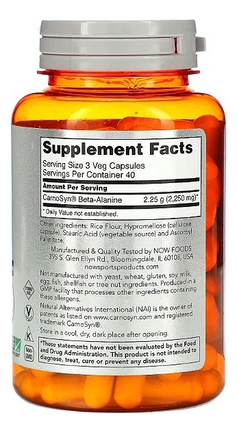 Beta Alanina Endurance Now Sports 750mg 120 Cáps - Now Foods - Imagem 4