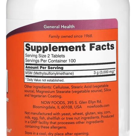 Msm 1500mg 200 Tablets Importado 3un Now Foods - Imagem 3