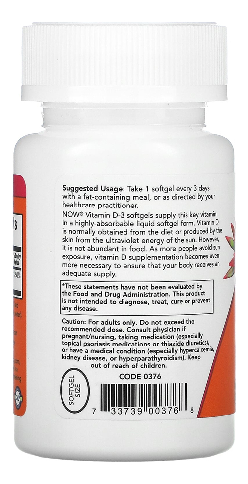 Vitamina D3 10000iu Alta Potencia Now 120 Softgels 3un - Imagem 5